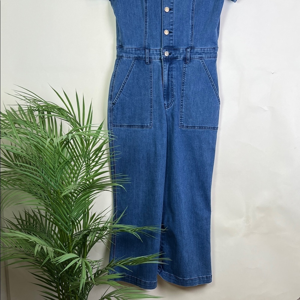 Denim Blue Jumpsuit Cropped Short Sleeve 10 - Picture 3 of 11